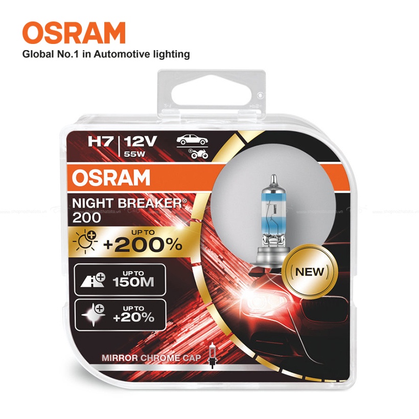 Combo 2 Bóng Đèn Halogen Tăng Sáng 200% OSRAM Night Breaker H7 64210NB200 12V 55W - Nhập Khẩu Chính Hãng