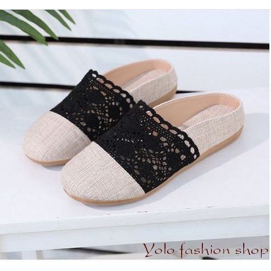 GL8 Giày lười slip on nữ phối ren vintage thời trang kèm hình thật | WebRaoVat - webraovat.net.vn