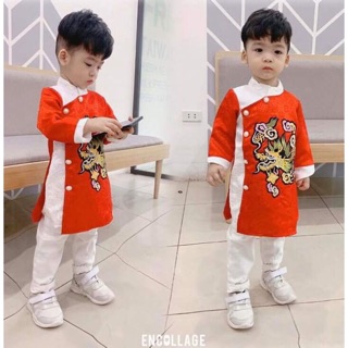 Áo dài gấm long vân cho bé trai