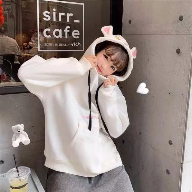 Áo hoodie nỉ chú báo hồng cho cặp đôi siêu cute