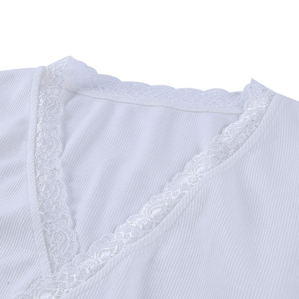Áo Khoác Cardigan Tay Dài Cổ Chữ V Phối Ren Màu Trơn