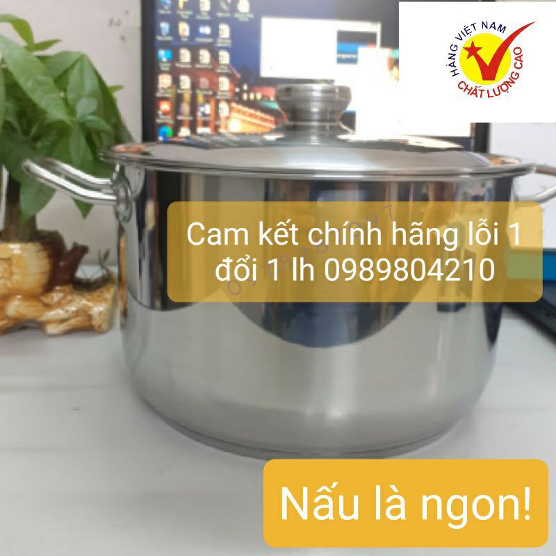 Nồi inox luộc gà 3 đáy,đáy từ,nồi inox 3 đáy, size 28 ,30,32 Viêt Cook có nắp kính và nắp inox (Chính Hãng Hàng VN)