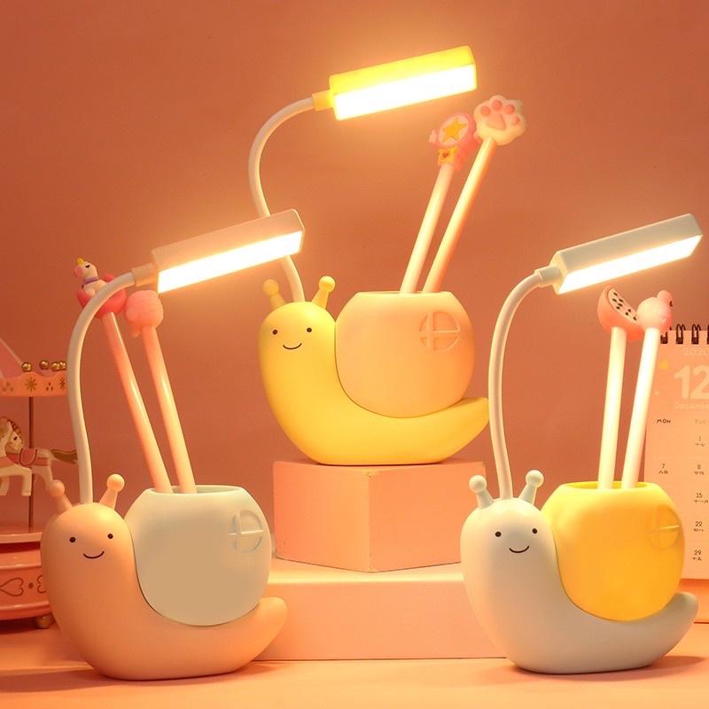 Đèn Học Led Tích Điện - Đèn Học Led Hình Ốc Sên Có Ngăn Đựng Bút Siêu Xinh