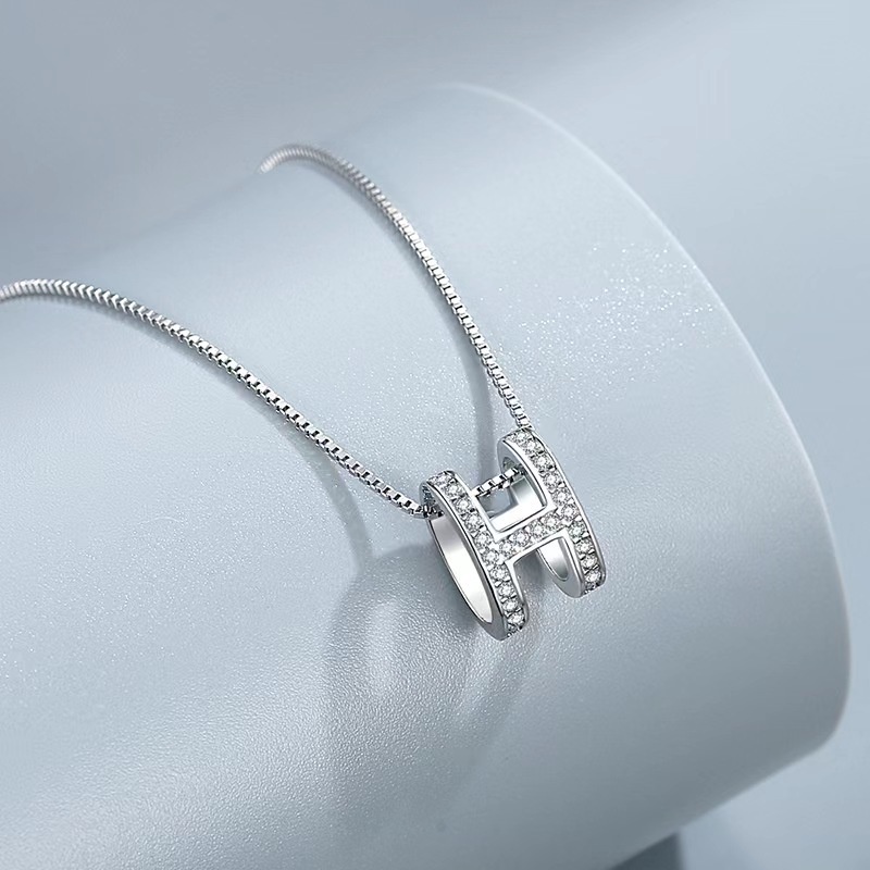 🥭 Neon074 vòng cổ hình học Mặt dây chuyền Kiểu dáng đẹp thời trang sáng bóng chữ H Thiết kế mặt phụ kiện sức cho nữ