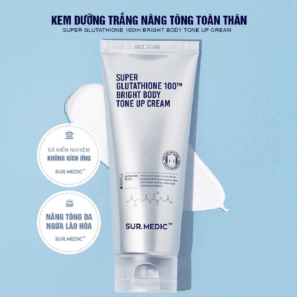 Kem Nâng Tone Da Toàn Thân Surmedic Super Glutathione 100TM Bright Body Tone Up Cream 150ml