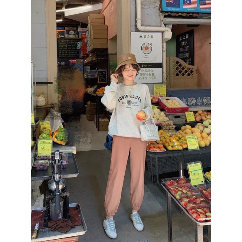 BÁN SỈ SET NỮ ÁO NỈ BE EDDIE BAUER MIX QUẦN NÂU