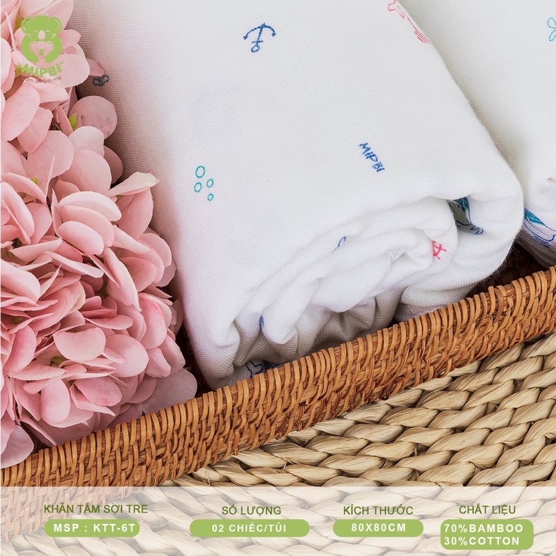Set 2 Khăn Tắm Trẻ Em Cao Cấp 6 Lớp Mipbi 80x80cm KTT6T