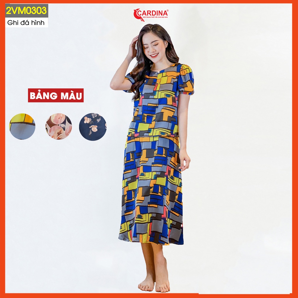 Set Đồ Nữ CARDINA Chất Lụa Satin Nhật Cao Cấp Áo Cộc Tay Chân Váy Chữ A  Họa Tiết Hoa Trẻ Trung 2VM03
