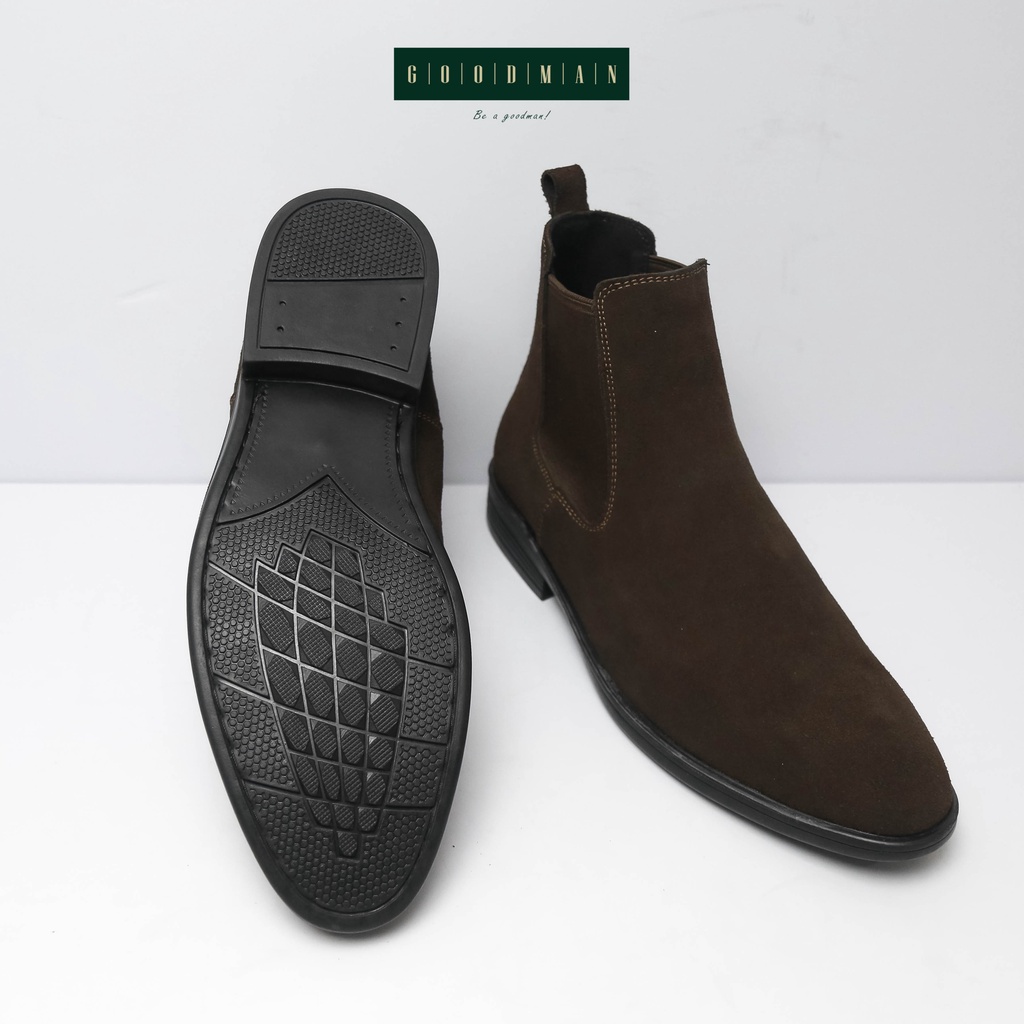Giày da bò nam phối da lộn đế tăng chiều cao GOODMAN Chelsea Boots Tobaco GM CB-TO