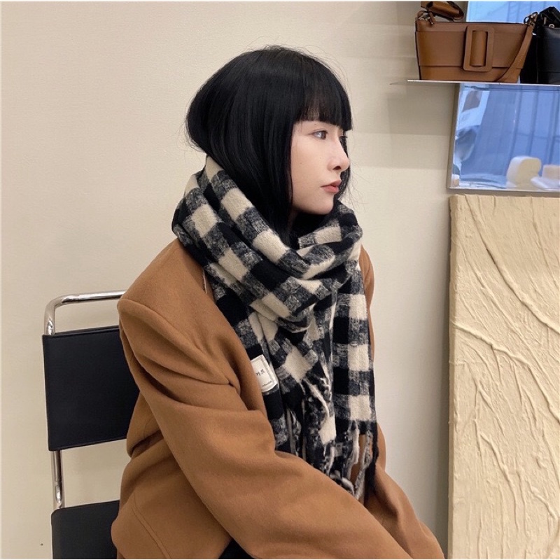Khăn len dạ choàng cổ hoạ tiết caro phong cách Vintage Hàn Quốc 4 màu siêu hot - TinyShop