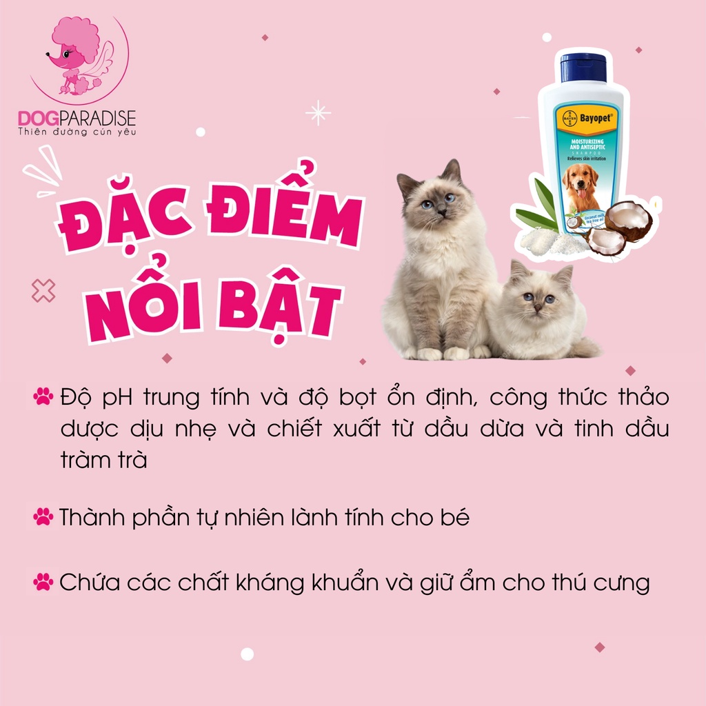 Sữa tắm giữ ẩm và kháng khu.ẩn cho thú cưng Bayopet 275ml - Dog Paradise