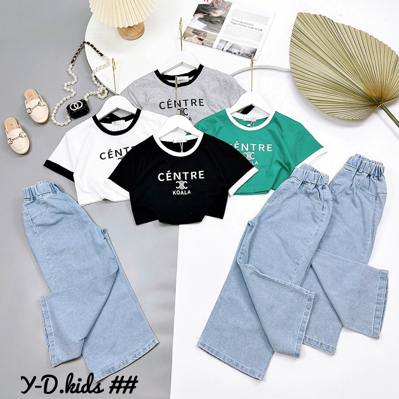 Set áo croptop phối quần jean cực chất cho bé gái