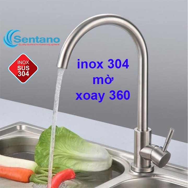 [MÃ SALE 5%]Vòi rửa chén Nóng Lạnh inox sus304 Sentano STN403 kiểu tròn XOAY 360 tiện lợi - TẶNG kèm cặp dây cấp inox