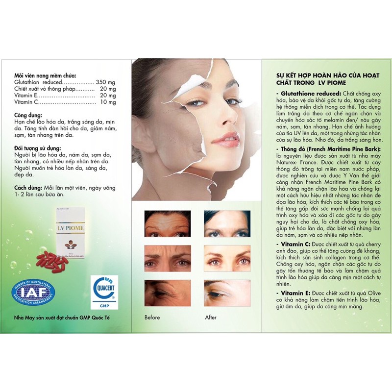 LV PIOME- VIÊN UỐNG TRẮNG DA, GIẢM NÁM, CHỐNG LÃO HÓA | Thế Giới Skin Care