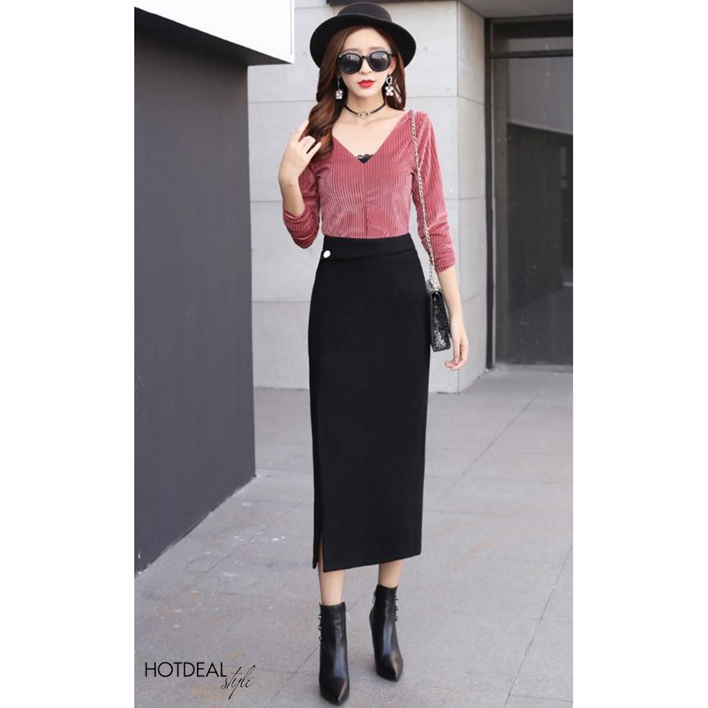 chân váy bút chì midi sẽ trước | BigBuy360 - bigbuy360.vn