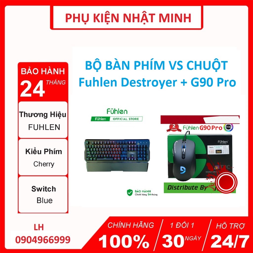 Combo bàn phím + chuột (Fuhlen Eraser + Fuhlen G90)/(Fuhlen Destroyer + G90) chính hãng full box BH 24 tháng lỗi 1 đổi 1