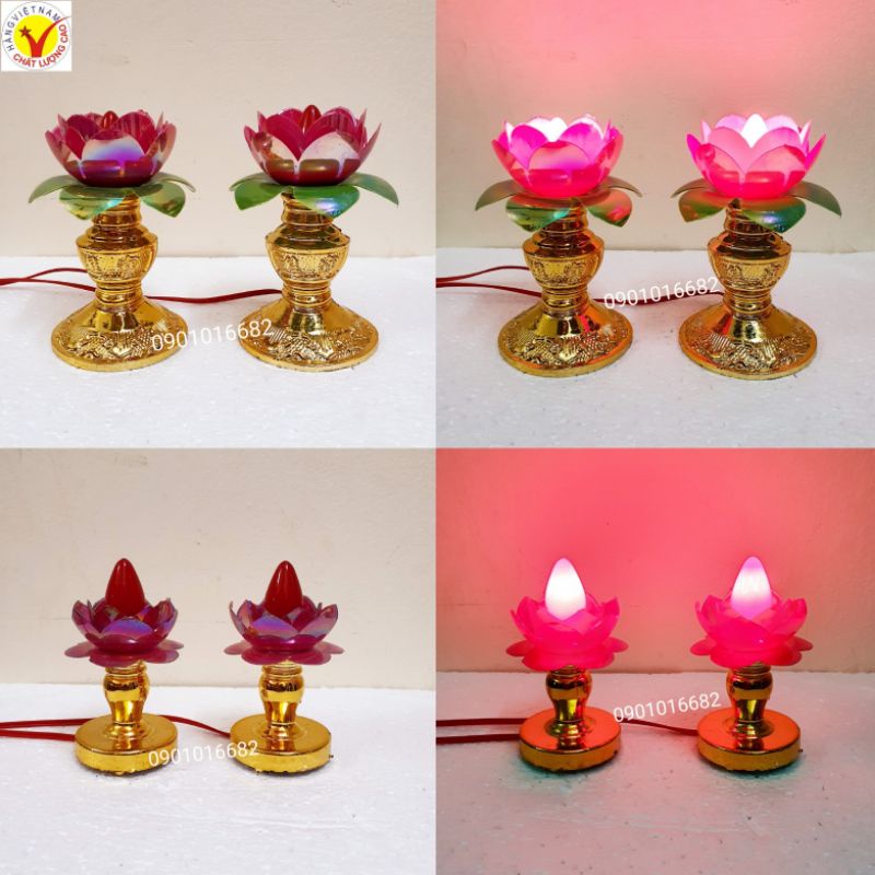 (2 cỡ, cao 15 & 20cm) 1 đôi đèn thờ bông sen, kiểu dáng truyền thống, trang nhã, phù hợp với tất cả các loại ban thờ