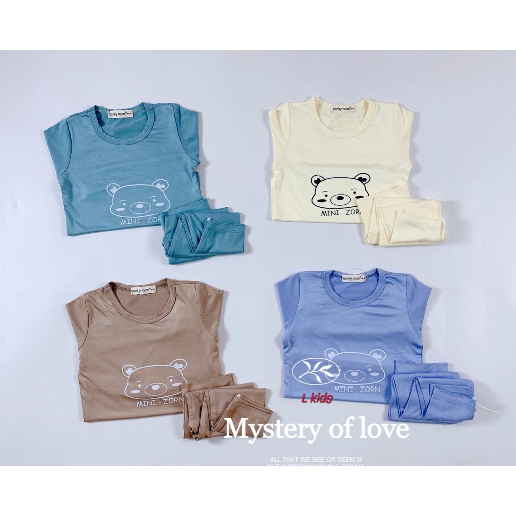 [Bé 7-17kg] Bộ Tay dài thun lạnh màu trơn quần cạp cao ấm bụng cho bé trai bé gái