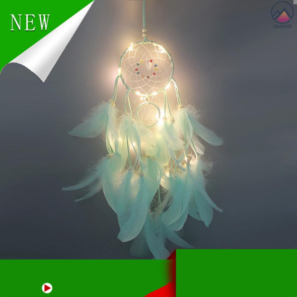 [Mẫu mới] Dreamcatcher đính lông vũ có đèn LED treo trang trí
