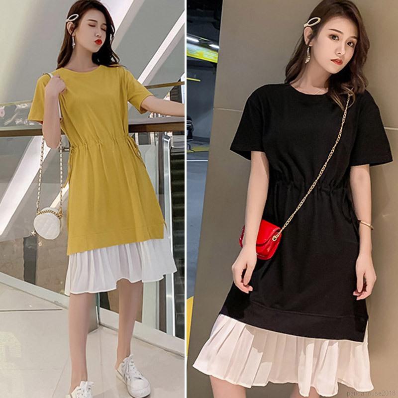 Đầm Dáng Chữ A Tay Ngắn Phối Ren Hoa Thiết Kế Dáng Rộng Thoải Mái