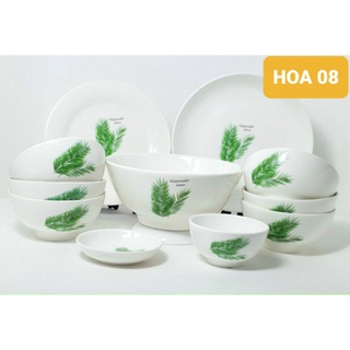 Bộ bát đĩa 11 món - gốm sứ Bát Tràng cao cấp - bát ăn cơm, đĩa, tô canh, đĩa gia vị, bát nước chấm