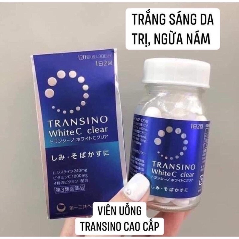 Transino White C Xanh 120 viên Nhật Bản trắng da, mờ thâm nám