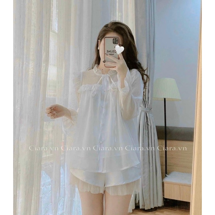 Set Áo Sơmi Tơ Bèo Kèm Áo 2 Dây, Áo Sơmi Kiểu Tay Dài Có Ảnh Thật Kèm Video | BigBuy360 - bigbuy360.vn