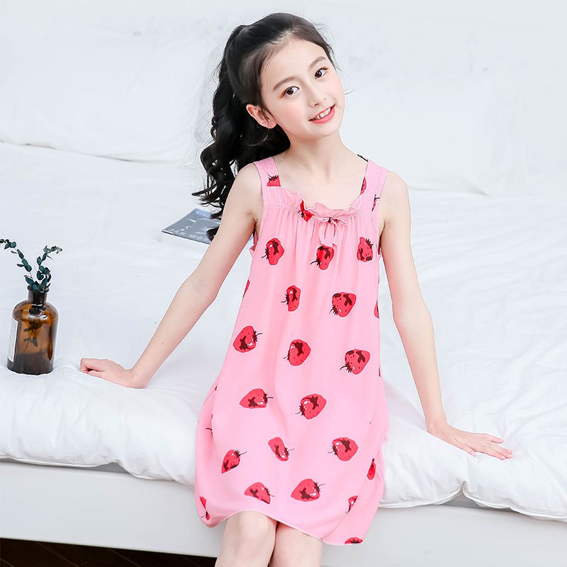 Đầm Ngủ Hai Dây Vải Cotton Mỏng Kiểu Công Chúa Dễ Thương Cho Bé Gái