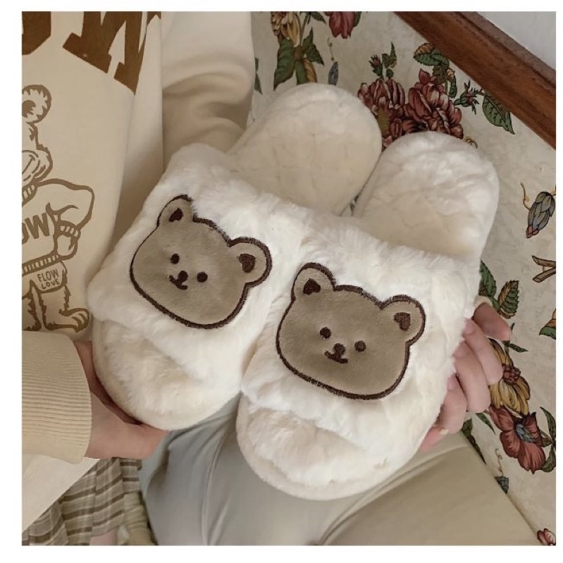 Dép đi trong nhà hình gấu đáng yêu hở mũi, Dép bông đi trong nhà hở mũi đáng yêu