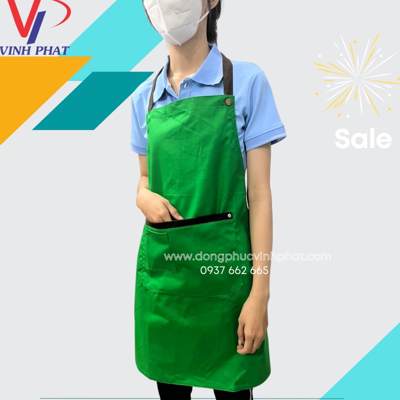 Tạp Dề Dài Màu Xanh Cao Cấp Đồng Phục quán cafe - VĨNH PHÁT