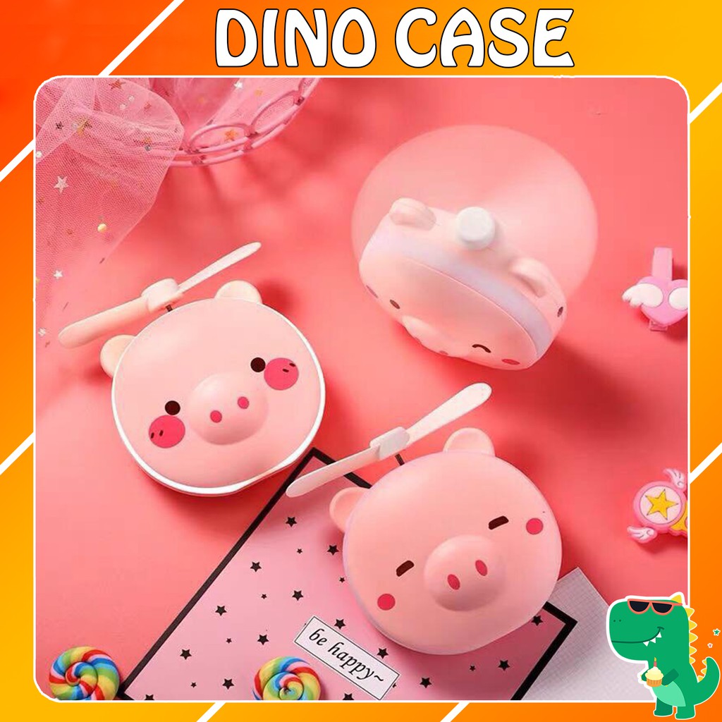 Quạt mini cầm tay lợn kèm gương và đèn LED siêu dễ thương | BigBuy360 - bigbuy360.vn