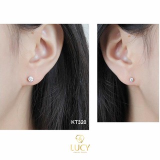 KT320 khuyên tai nụ đá bạc ý xi vàng trắng