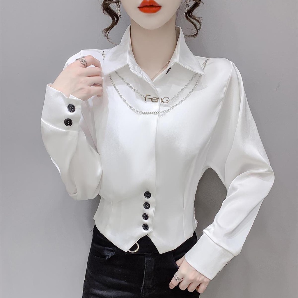 Áo Sơ Mi Tay Dài Màu Trắng Thời Trang Hàn Quốc Cho Nữ