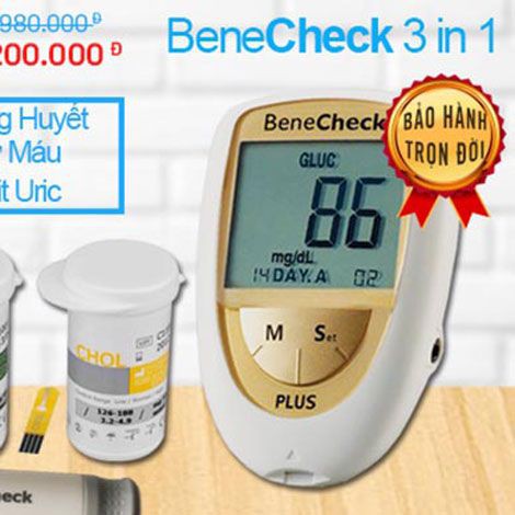 [ BH TRỌN ĐỜI ] Máy đo đường huyết 3 trong 1 Benecheck Plus Máy đo đường huyết, mỡ máu, axit uric trong máu