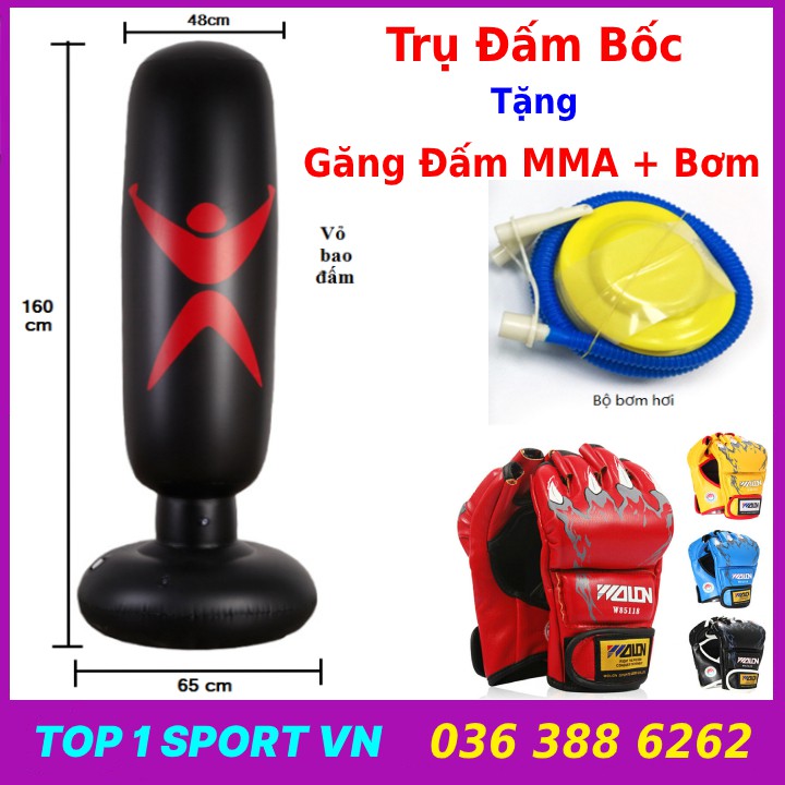 Bao cát boxing trụ đấm bốc bơm hơi ABJsport® ⚡FREESHIP⚡Trụ đấm tự cân bằng  -Tặng kèm găng mma +bơm + keo + miếng vá