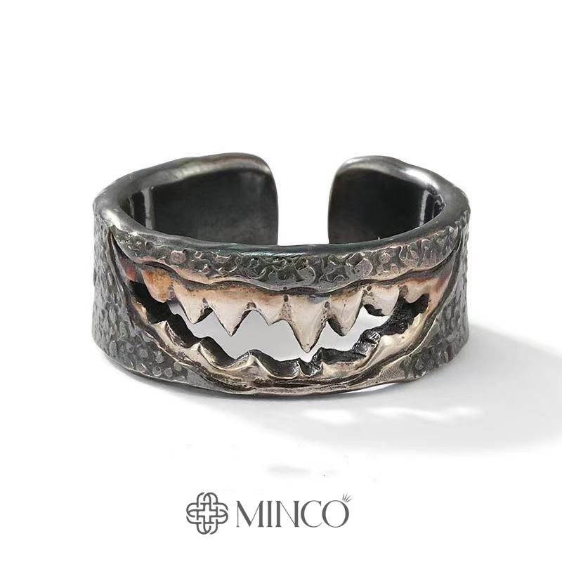 Nhẫn nam miệng hắc ám màu bạc thái đen Minco Accessories thiết kế độc đáo phong cách cá tính chất titan không gỉ NT79