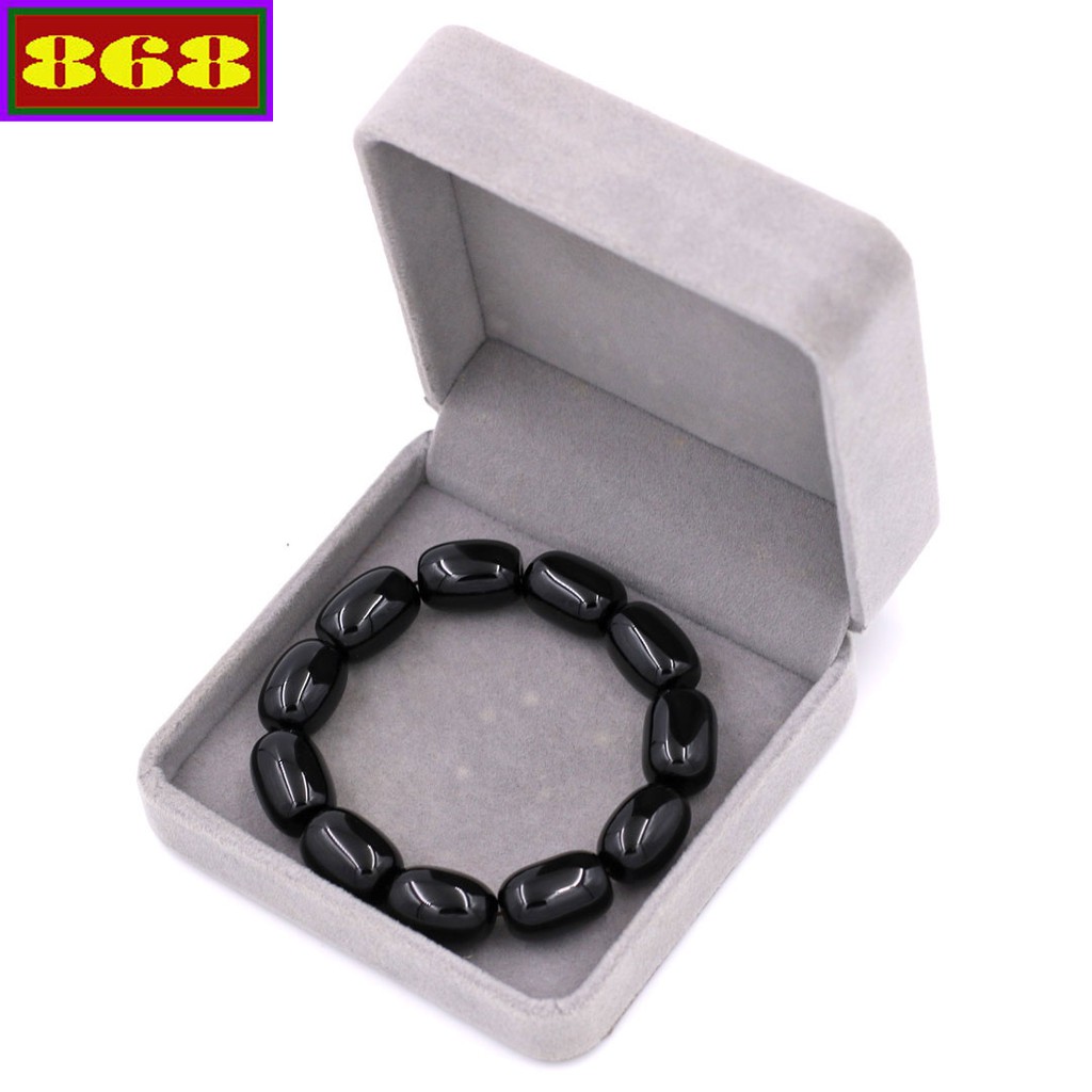 Chuỗi hạt đeo tay đá Đen bầu 13mm x 18mm - Vòng chuỗi đá size lớn - Vòng tay mệnh Mộc, mệnh Thủy