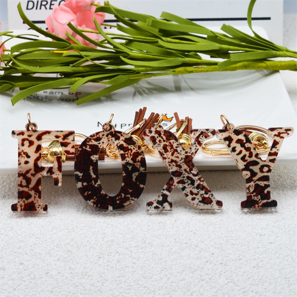 Móc Chìa Khóa Hình Chữ Cái Họa Tiết Da Báo Màu Sắc Gradient Phối Bóng Lông Độc Đáo Thời Trang Cho Cặp Đôi