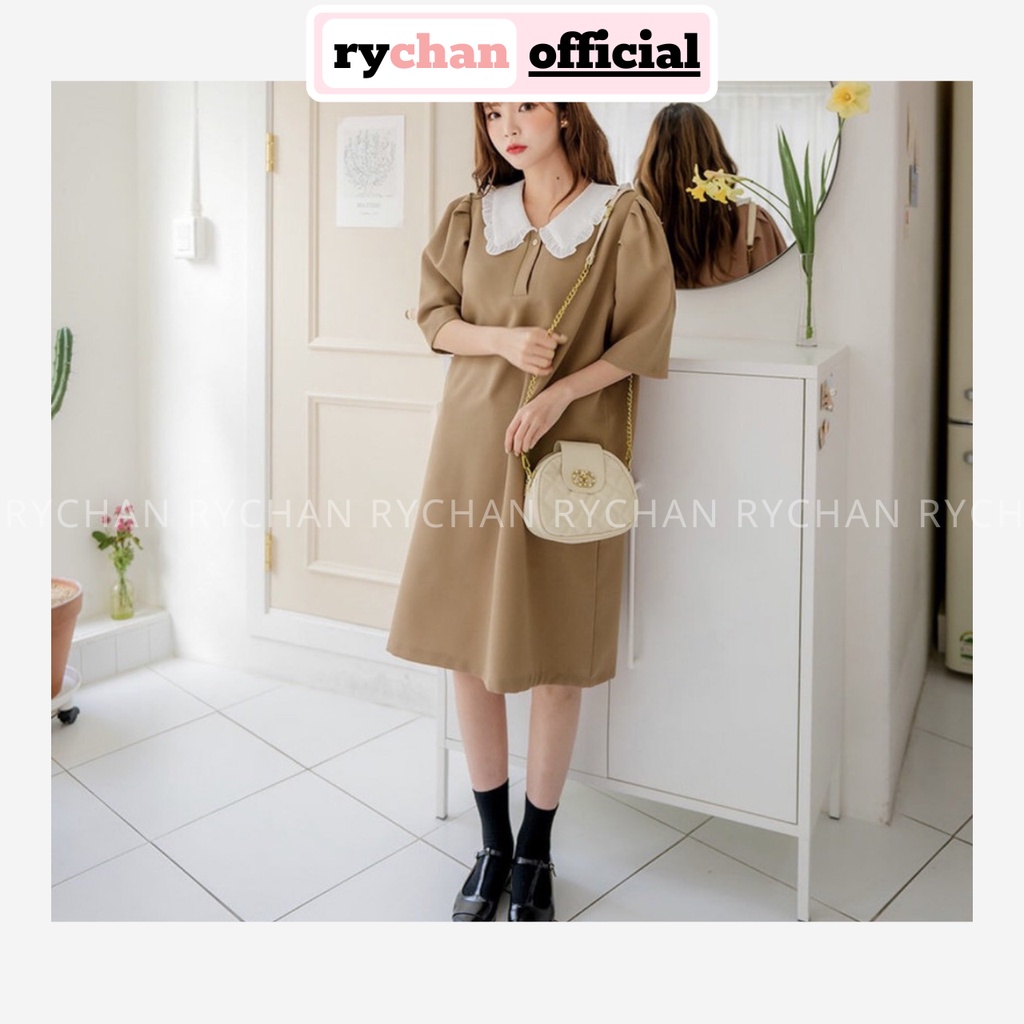 Đầm Suông Nude Cổ Trắng Tay Lở - DS020