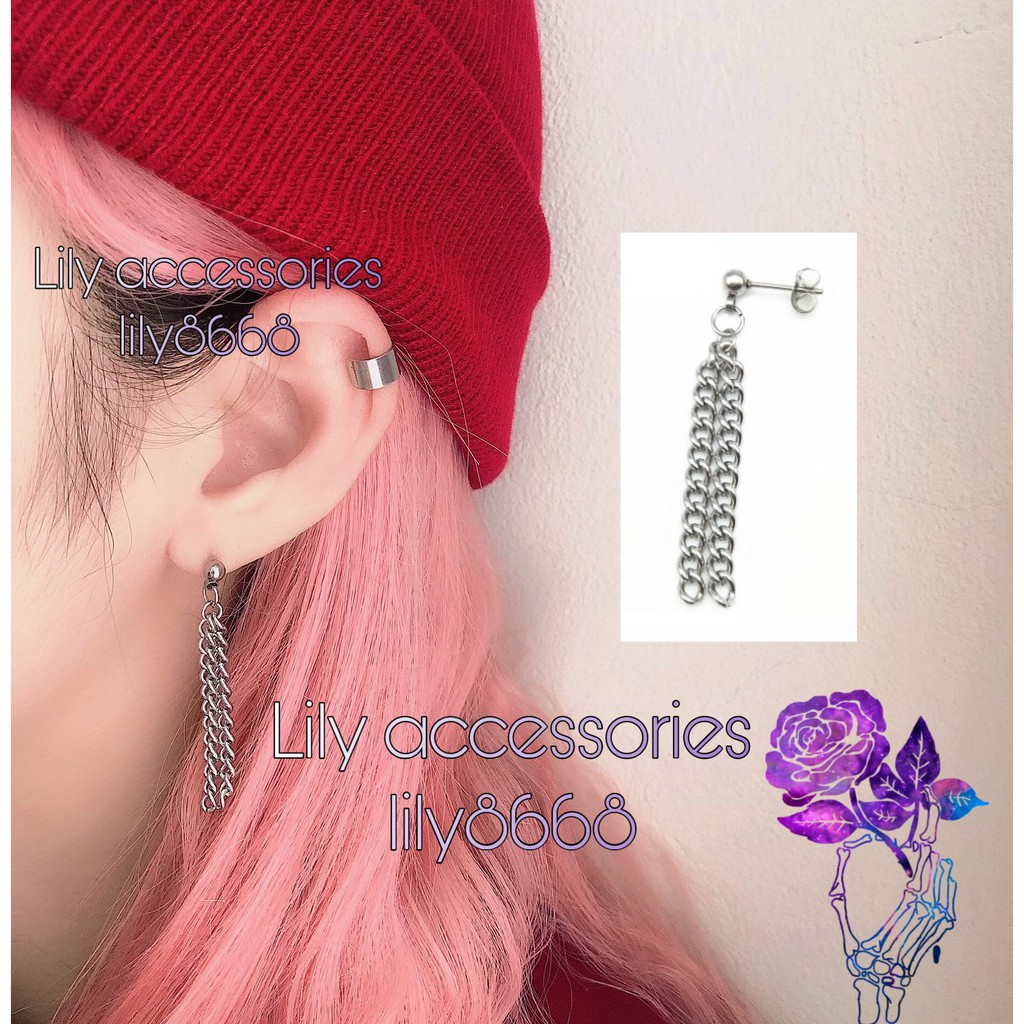 Double Chain Earring khuyên tai titan dây xích không gỉ không đen không dị ứng