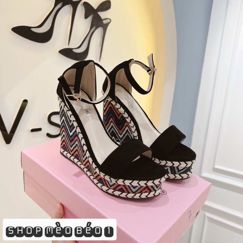 Sandal quai ngang đế xuồng thổ cẩm fullbox