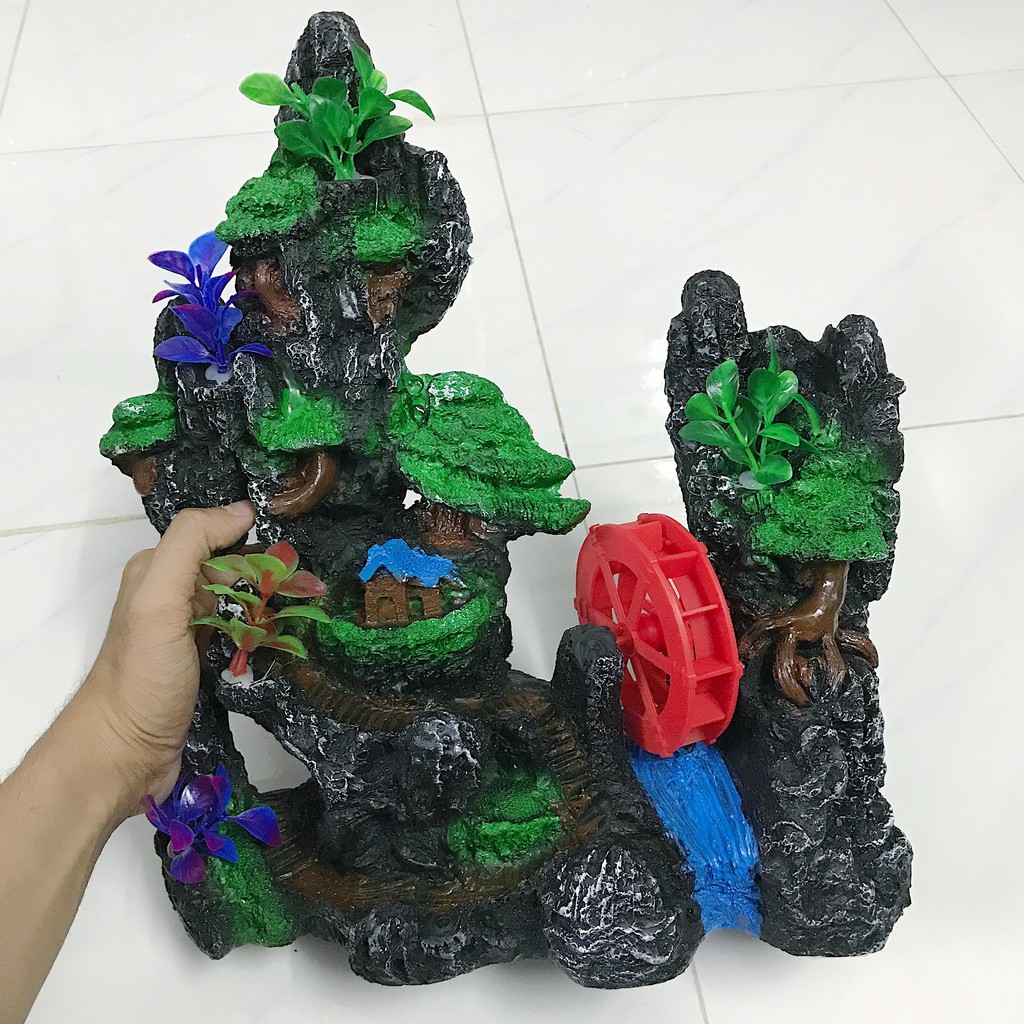 CẢNH NÚI CÓ BÁNH QUAY TRANG TRÍ HỒ CÁ NON BỘ DÀI 29CM RỘNG 7CM CAO 35CM
