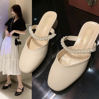 Giày lười đế thấp bằng da đính ngọc trai thời trang dành cho nữ