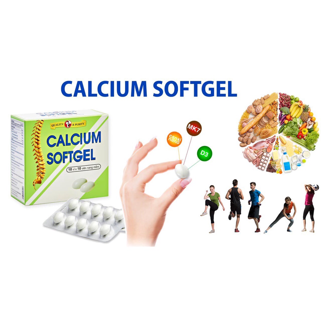 CALCIUM softgel - Viên uống bổ sung canxi và vitamin D3,DHA bổ sung phát triển, cải thiện chiều cao  (100 viên)