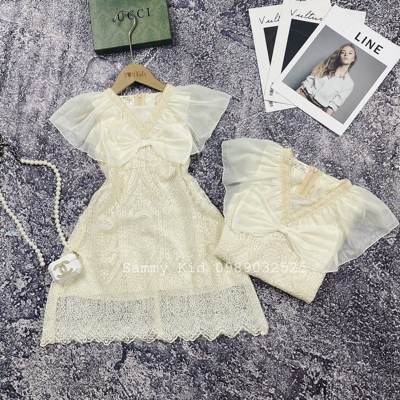 Váy Ren Nơ Tiểu Thư cao cấp cho bé gái size đại 15-40kg sang chảnh Nữ tính