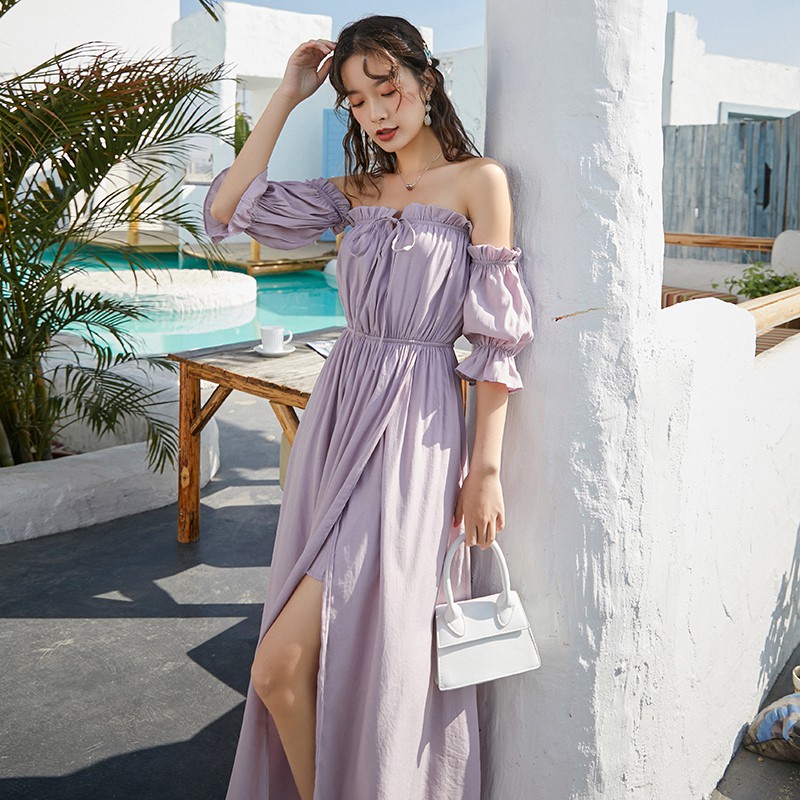 Đầm Maxi Chiffon Trễ Vai Xẻ Tà Quyến Rũ