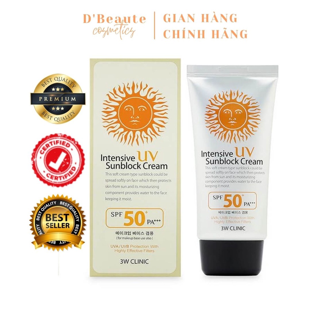 Kem Chống Nắng Kiềm Dầu, Bảo Vệ Da 3W Clinic Intensive UV Sunblock Cream SPF 50 PA+++ - Hàn Quốc Chính Hãng