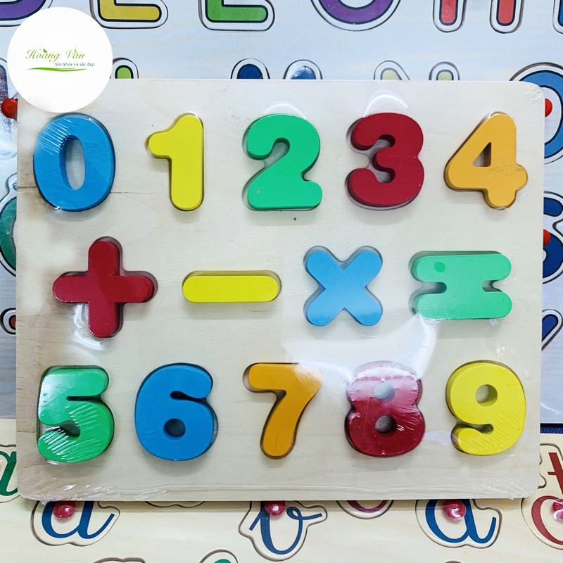 Bảng gỗ chữ số từ 0 - 9 và các dấu cộng, trừ, nhân, bằng - đồ chơi giúp bé học giỏi toán căn bản