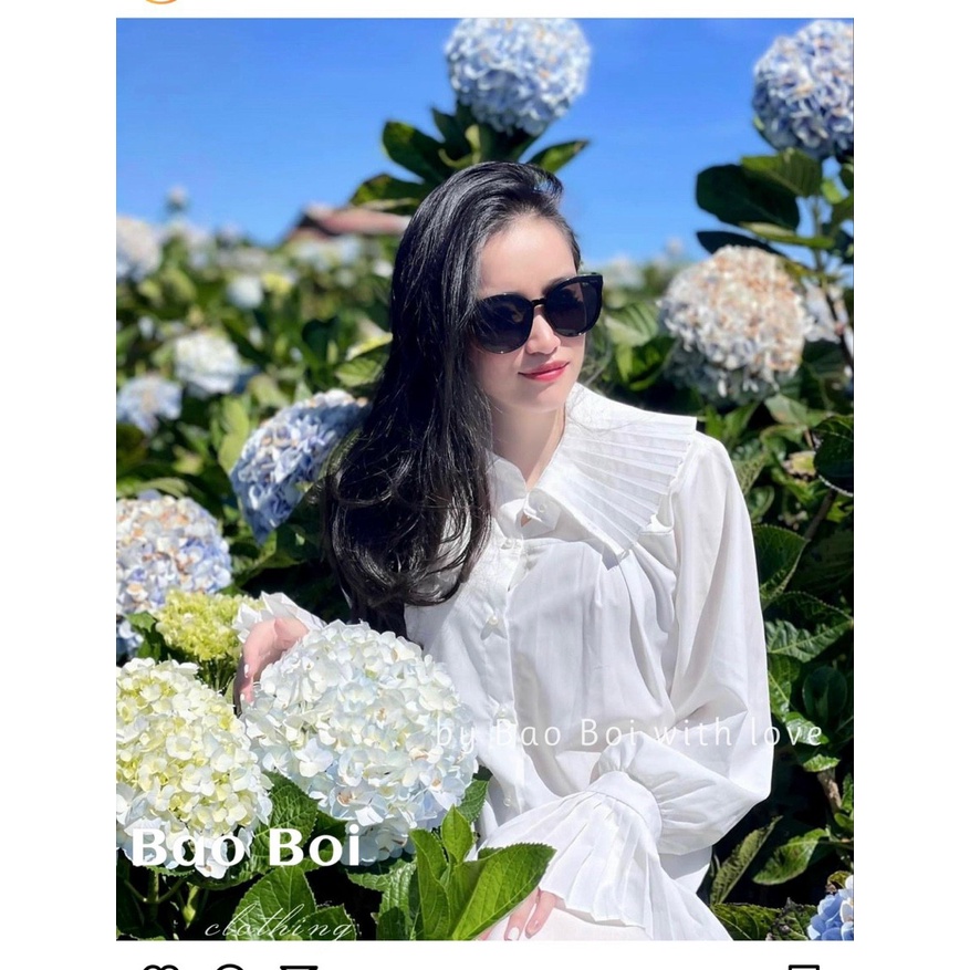 Áo sơ mi cổ sen xếp ly tầng bèo tiểu thư