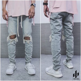 {Freeship+Voucher 50k} QUẦN JEAN XANH SKINNY ZIPPER RÁCH GỐI WASH SÁNG [TẶNG KÈM DÂY]rgx3